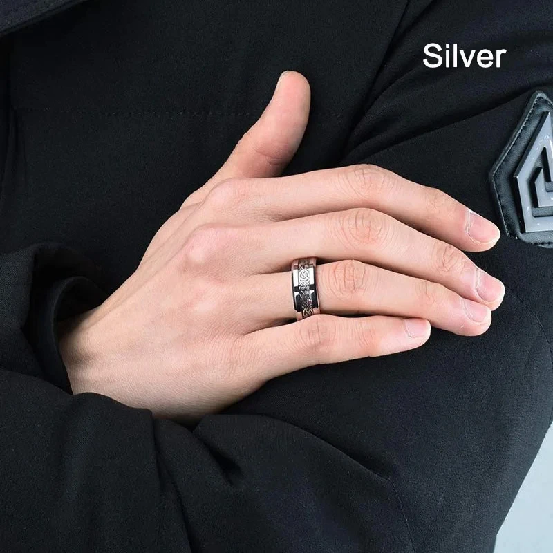 Stainless Steel Celtic Dragon Ring Inlay Red Green Black Carbon Fiber Ring Wedding Band Charm for Men Jewelry Gifts
