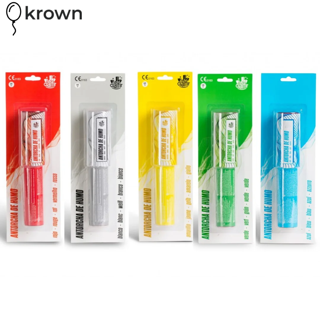 Krown - Manual Holding Smoke Flaps, 5 Colors, Colorful Smoke Tube Torches, Green, Yellow, Red, Blue, White, for Party, Anniversaries, Birthdays, Weddings, Fireworks, +10 Gift Flags