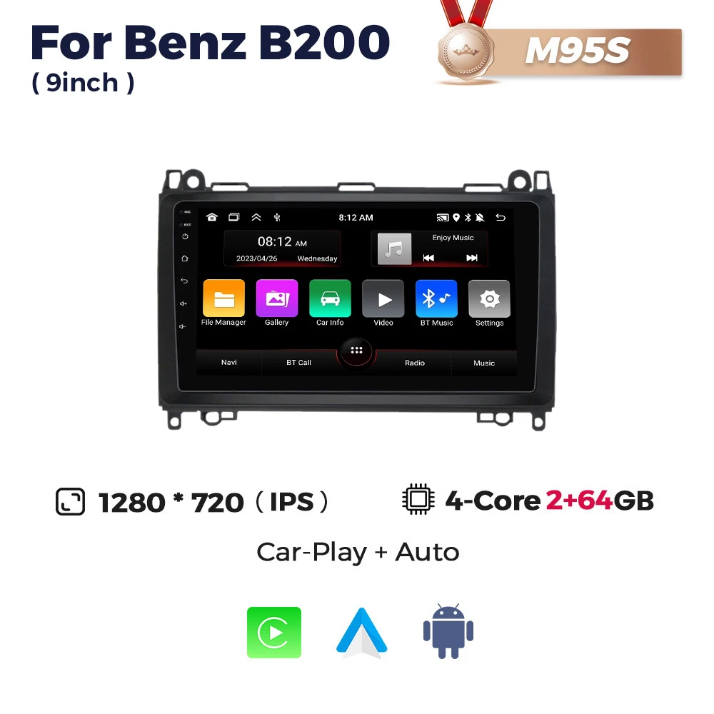 

NaviFly 9-дюймовый беспроводной автомобильный радиоплеер CarPlay Android Auto для Mercedes Benz B200 Class Sprinter W906 Viano Vito W639