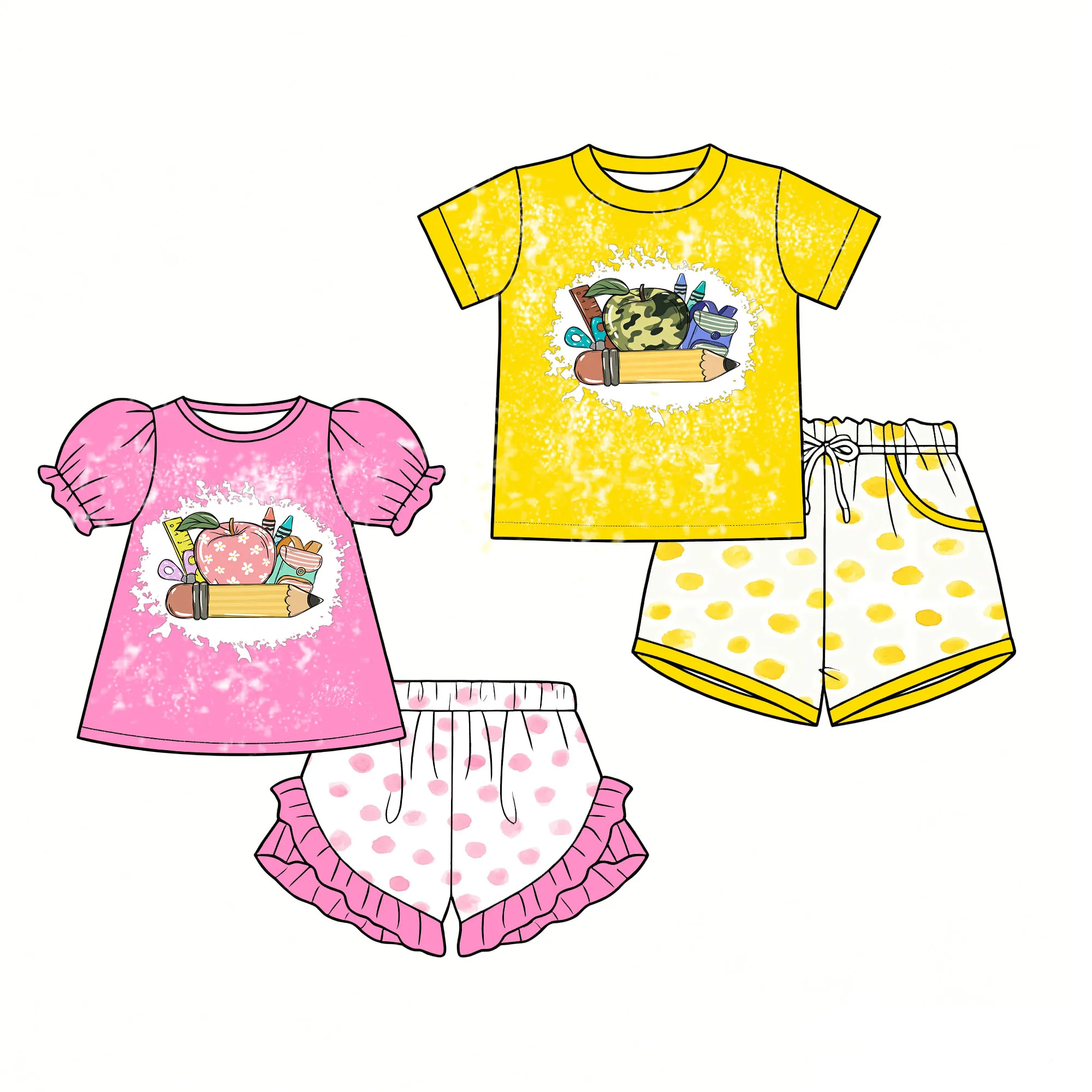 Boutique kids set Short-sleeved shirts and shorts brother and sister set Back to school Independence day print custom