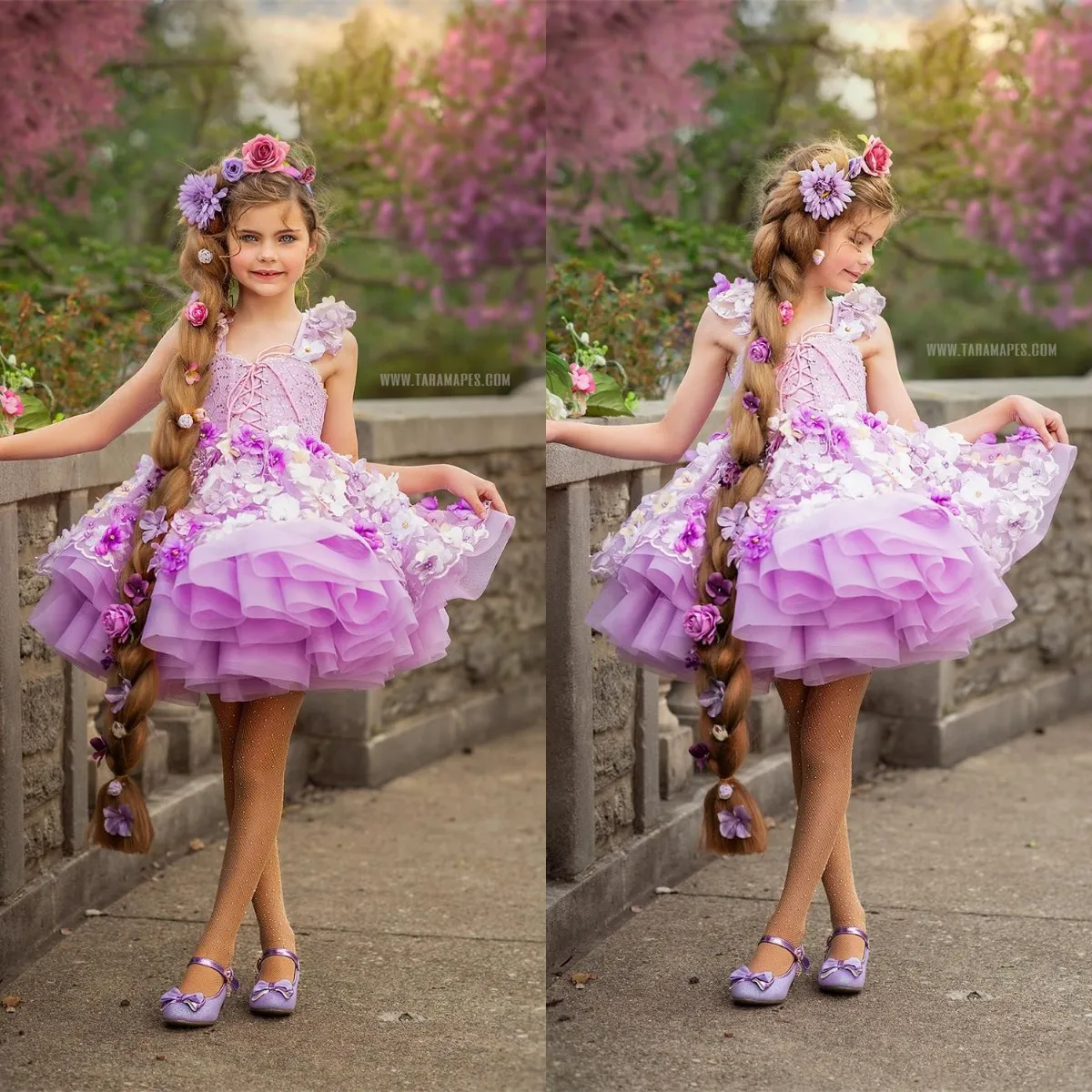 

Lavender Pageant Gowns For Photoshoot Short Floral Cute Flower Girl Dresses For Wedding Paty Birthday First Communion Dress