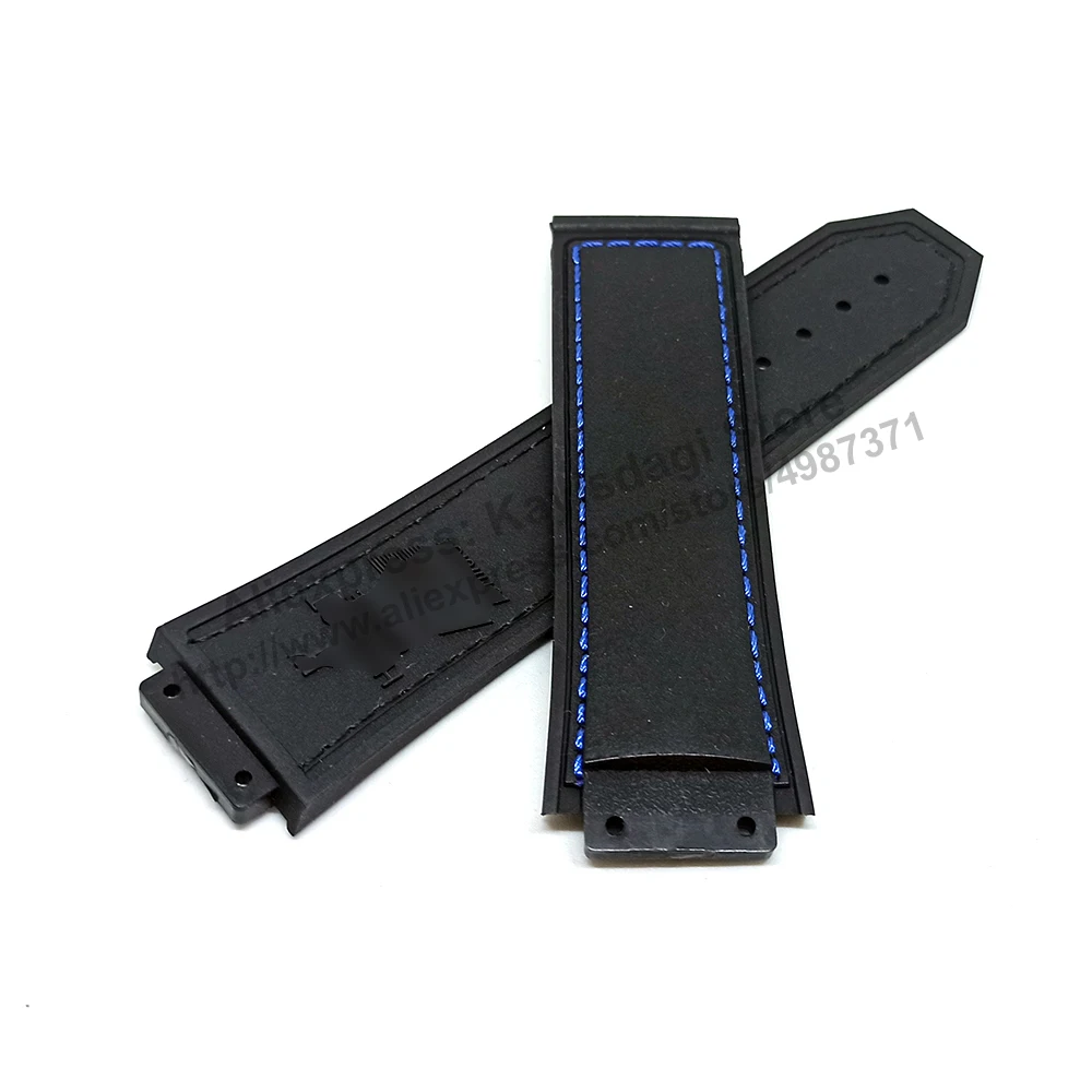 19mm Black Rubber Blue Stitch Replacement Watch Band Strap Compatible Hublot King Power F1 Formula 48mm case