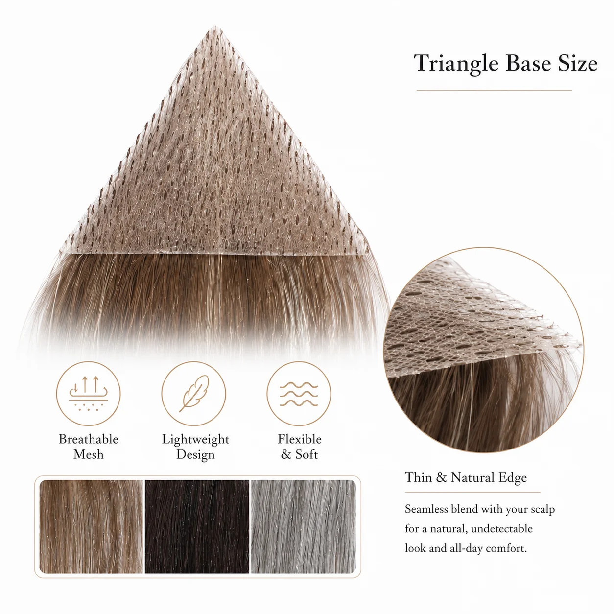 Invisible Triangle Mesh Hairpiece for Women 3x3 Hairline Topper Patch Lightweight Temple Coverage Hair Extension image 4