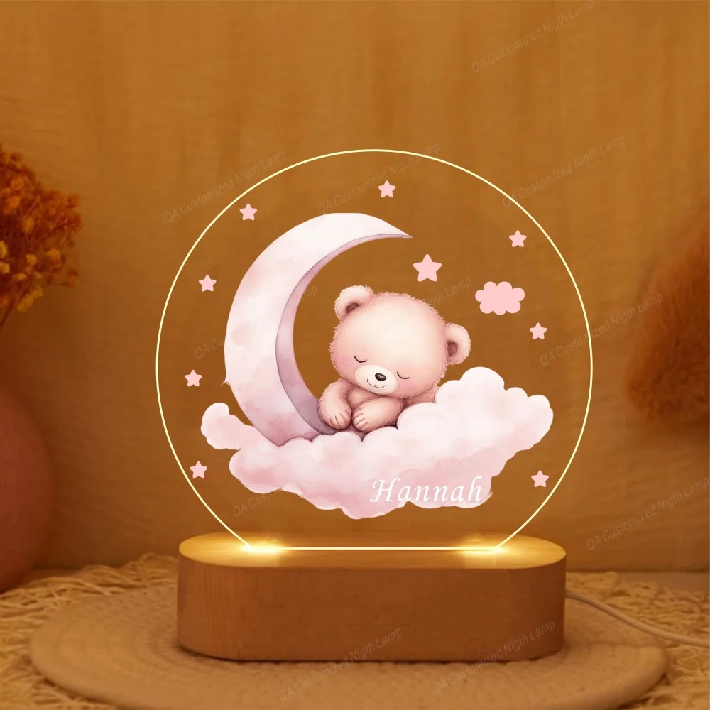 Personalised LED Nursery Lamp Bear Night Light Gift Kids Name Lamp Gift Decor Light Christmas Present