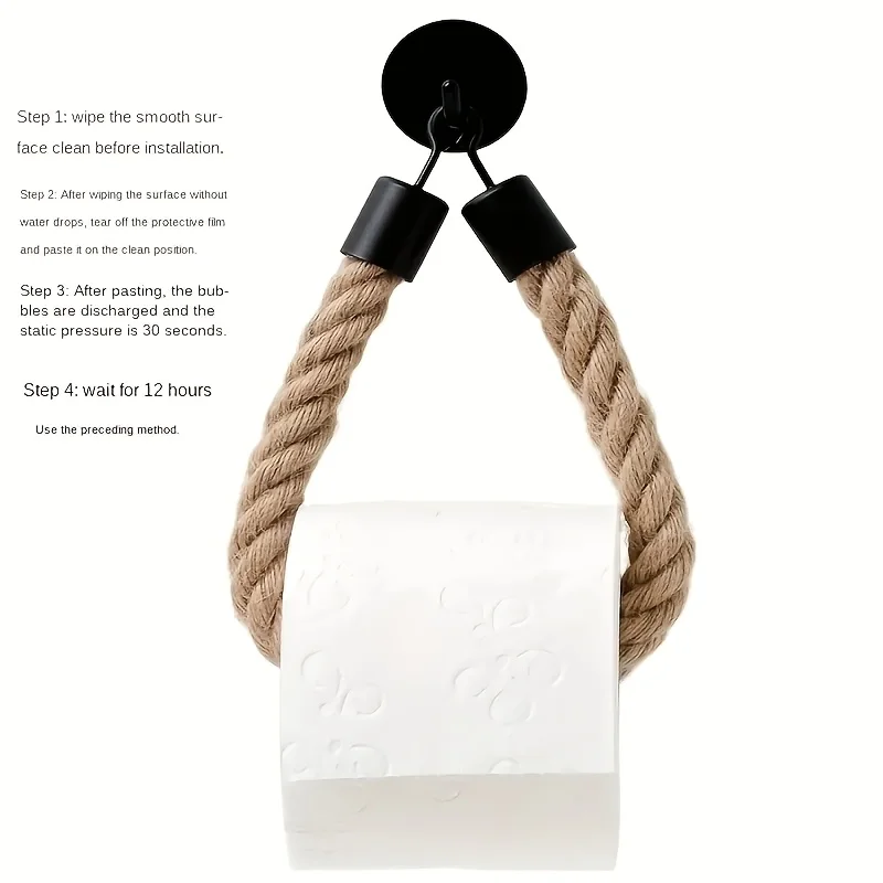 1PC Toilet Roll Paper Holders Hemp Rope No-Drill Wall Mounted Towel Rack Washroom Decor Tissue Holder Bathroom Storage Organizer - view 3
