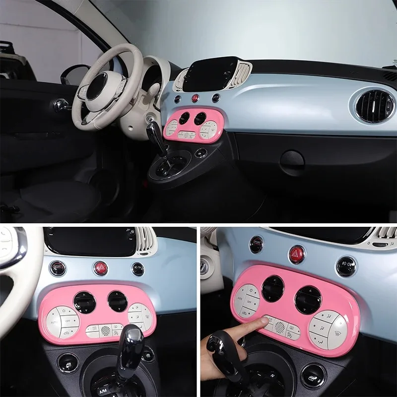 

For Fiat 500 2016-2024 ABS Carbon Fiber Car Air Conditioning Adjustment Switch Button Frame Cover Interior Car Accessories