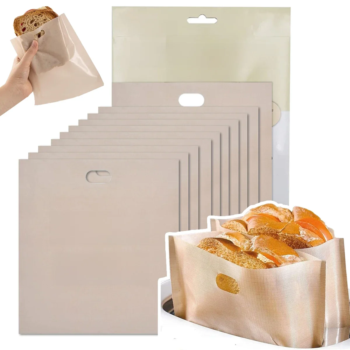 Sacs grille-pain 4/10 pièces, réutilisables antiadhésifs lavables et résistants à la chaleur, pour sandwichs au fromage grillé dans le grille-pain, four à micro-ondes