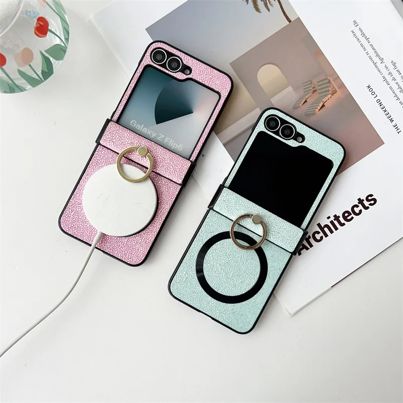 

Ins Flash Personality Ring Buckle magnetic phone case for Samsung Galaxy Z Flip 5 6 Fashion Z Flip 3 4 girl 5G fall protection