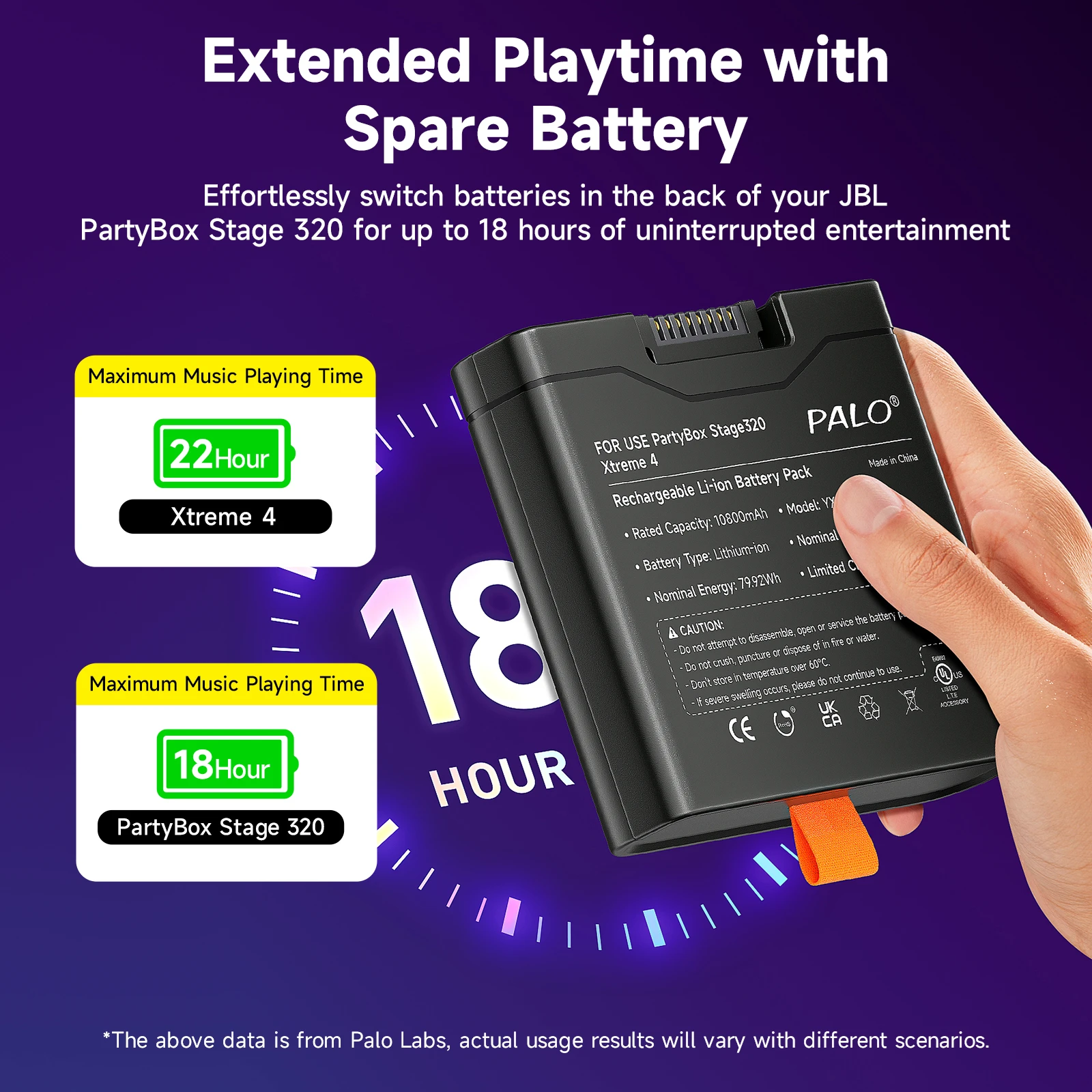 Batteria audio ricaricabile agli ioni di litio PALO 10800mAh per JBL Xtreme 4 PartyBox Stage 320 Batteria sostitutiva per altoparlante portatile JBL