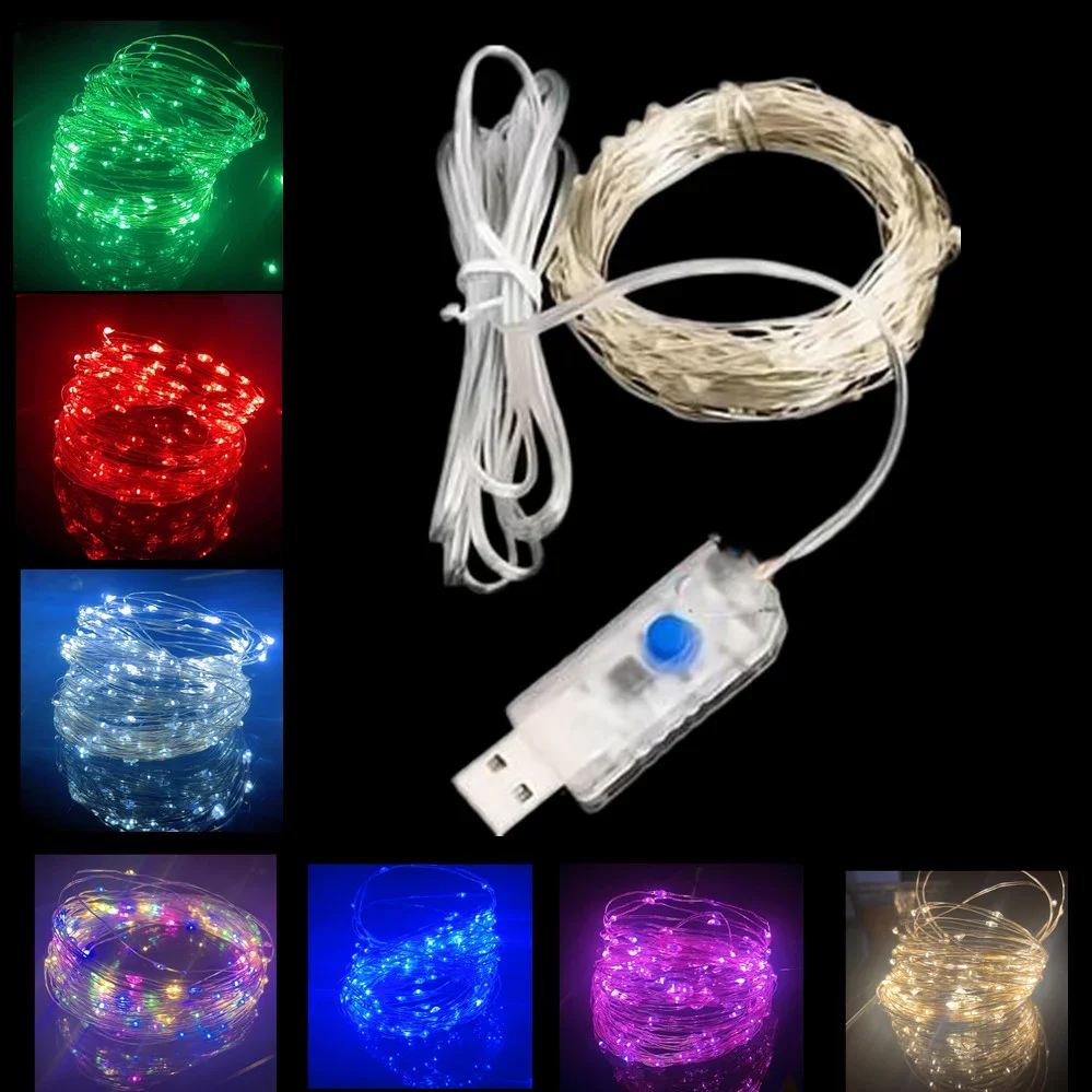 Led silver Wire Fairy Lights USB Powered LED String Lights Garland à prova d'água ao ar livre para