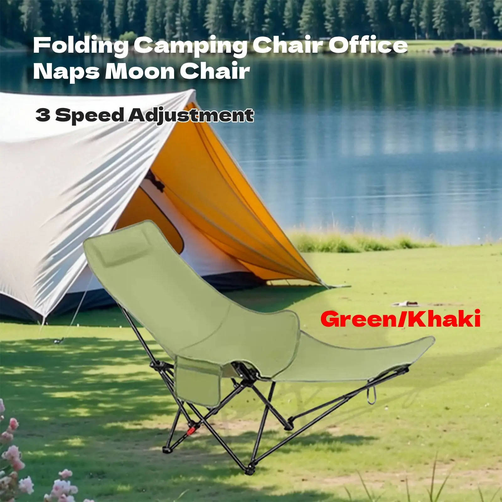 

Portable Folding Camping Chair Office Naps Moon Chair High Back Lounge Chair 3 Speed Adjustment Fishing Reclining Camp Chair