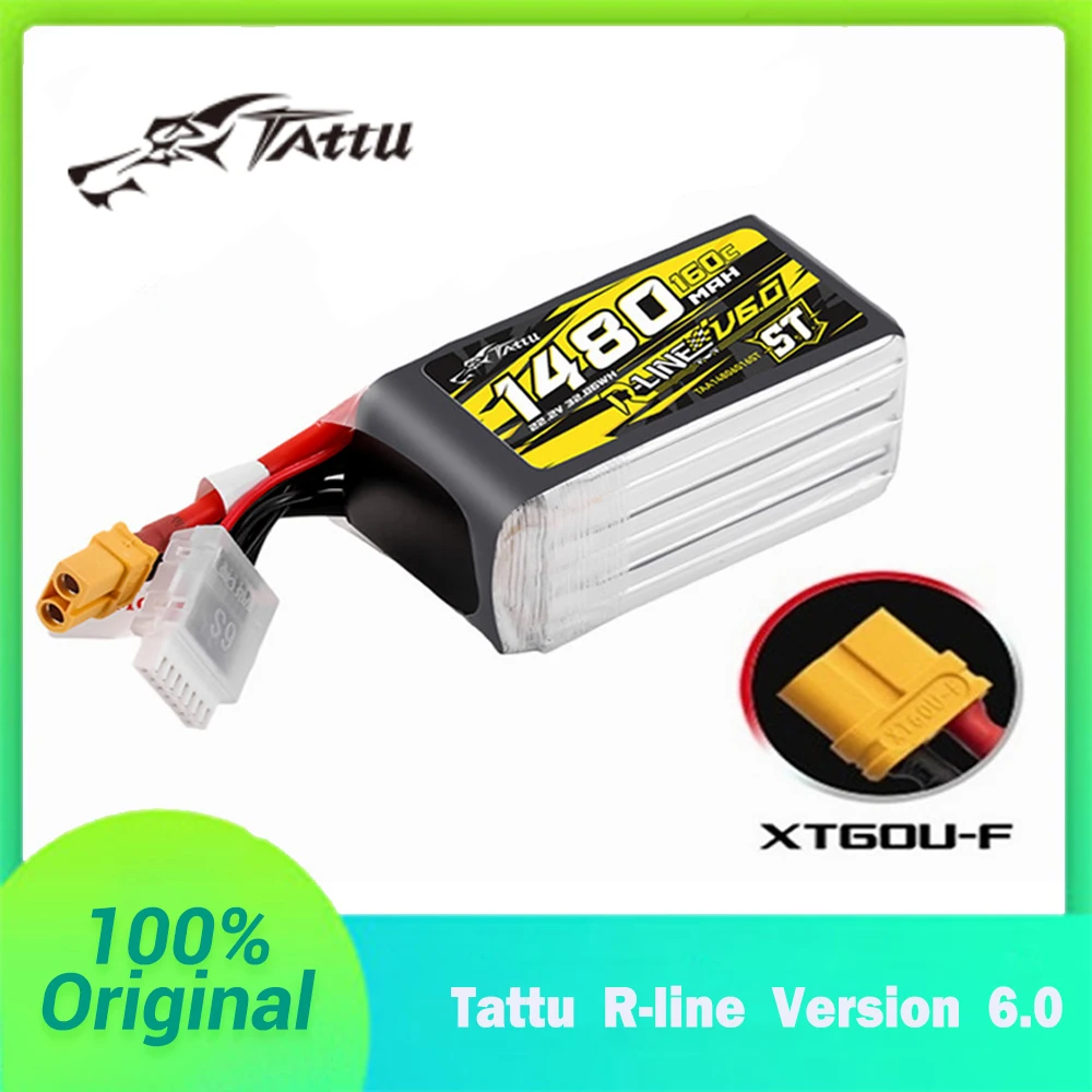 Tattu R-Line Version 6.0 1480mAh 160C 6S 22.2V ST/SQ Lipo Battery  For RC Helicopter Quadcopter FPV Racing Drone with XT60 Plug