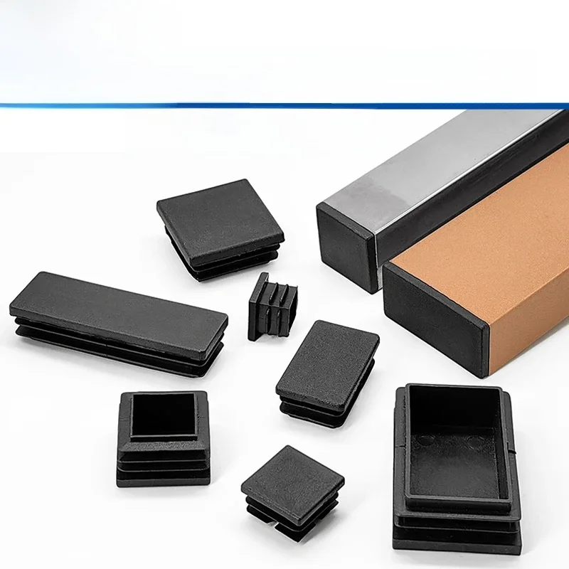 Bouchons rectangulaires noirs, 2/4/8 pièces, bouchon de Tube carré en plastique, bouchon d'extrémité de Tube, bouchon d'obturation 10x10mm-100x100mm