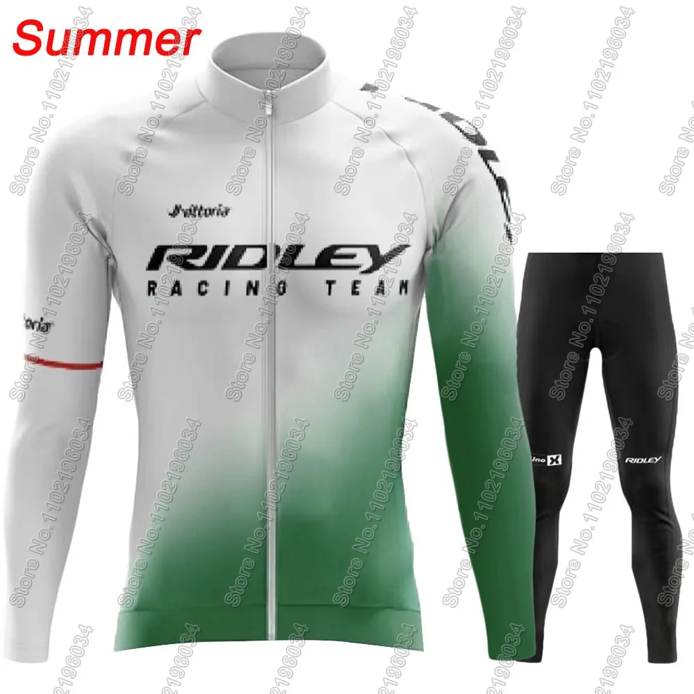 Ridley Racing Team 2024 USA Team Green Cycling Jersey Set Men Clothing Suit Long Sleeve MTB Bike Road MTB Pants Maillot Ropa