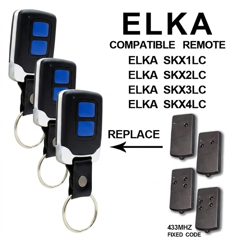 1-3pcs Cloned ELKA SKX1LC SKX2LC SKX3LC SKX4LC Garage Door Remote Control 433.92MHz Fixed Code Gate Opener Transmitter Keychain