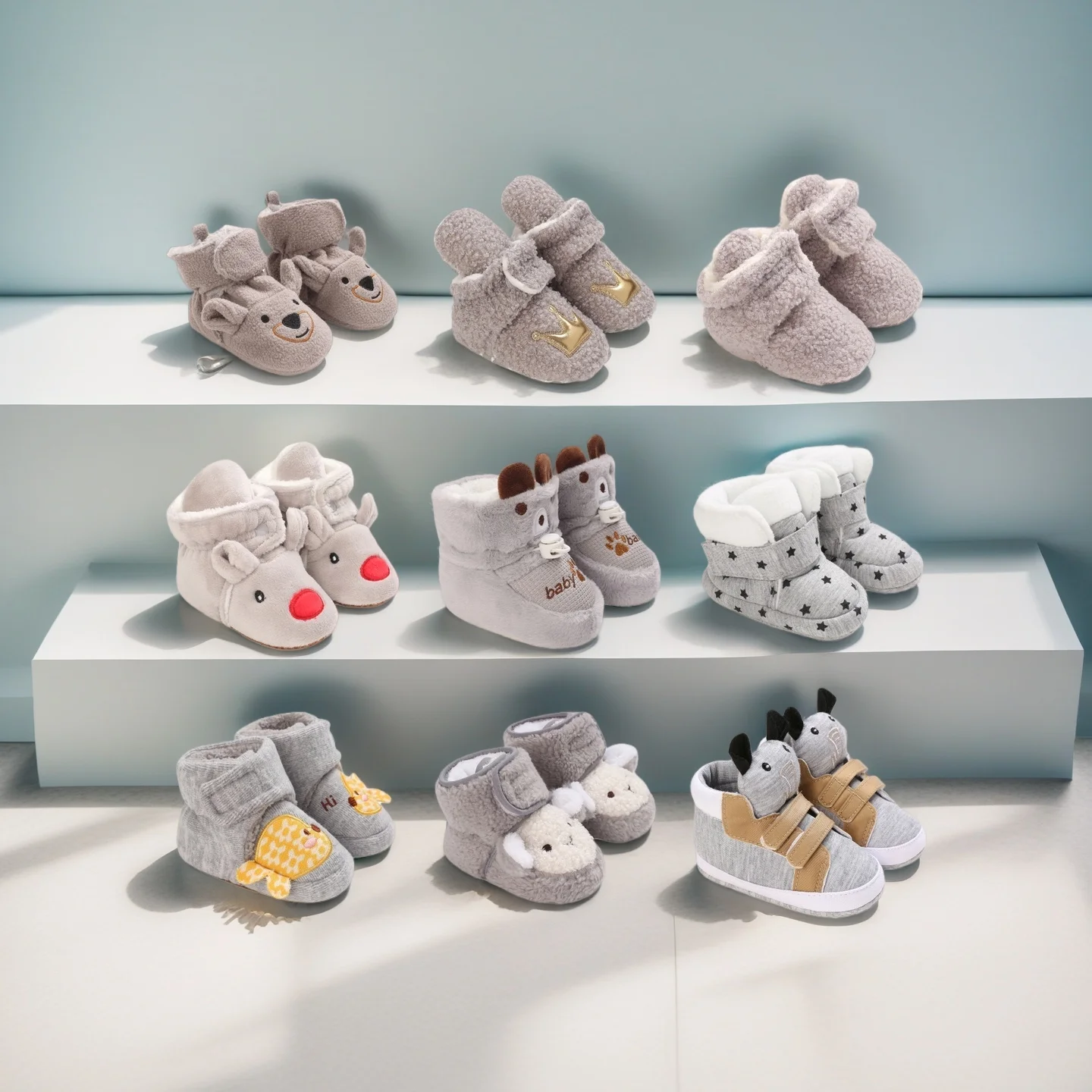 

Зимняя серая детская прогулочная обувь с милыми героями мультфильмов для мальчиков и девочек, удобная и мягкая для дошкольников, теплая обувь для новорожденных от 0 до 18 месяцев