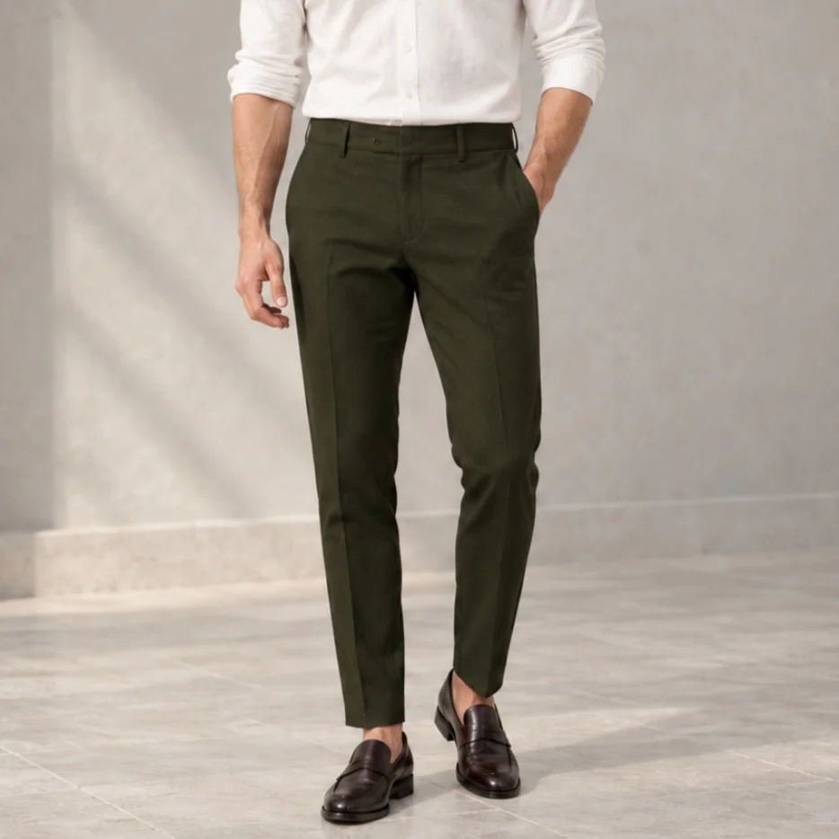 Men's Premium Textured Dress Pants Slim Fit Business Formal Trousers