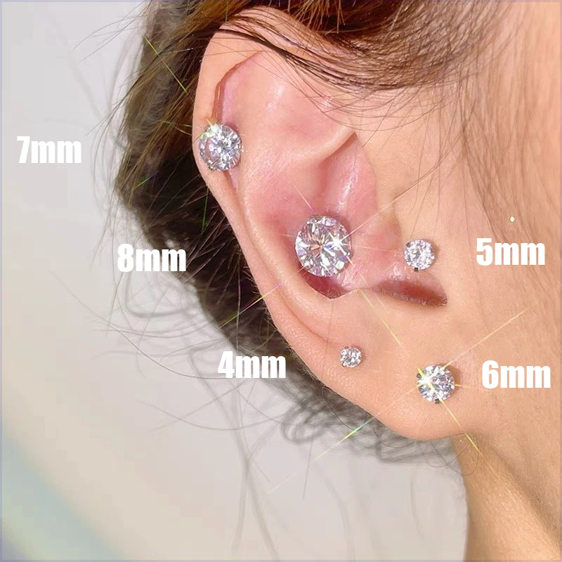 Fashion Elegant Crystal Magnetic Ear Clip For Women Luxury Big Zircon Round Love Heart Stud Earrings Without Piercing Jewelry