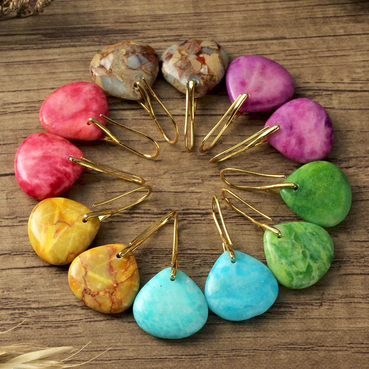 Farbige, kurze Wassertropfen-Ohrringe aus Imperial Stone für Damen, Bohemian-Stil für Frühling/Sommer, Strand-Stil, Muttertagsgeschenke – Detail 3