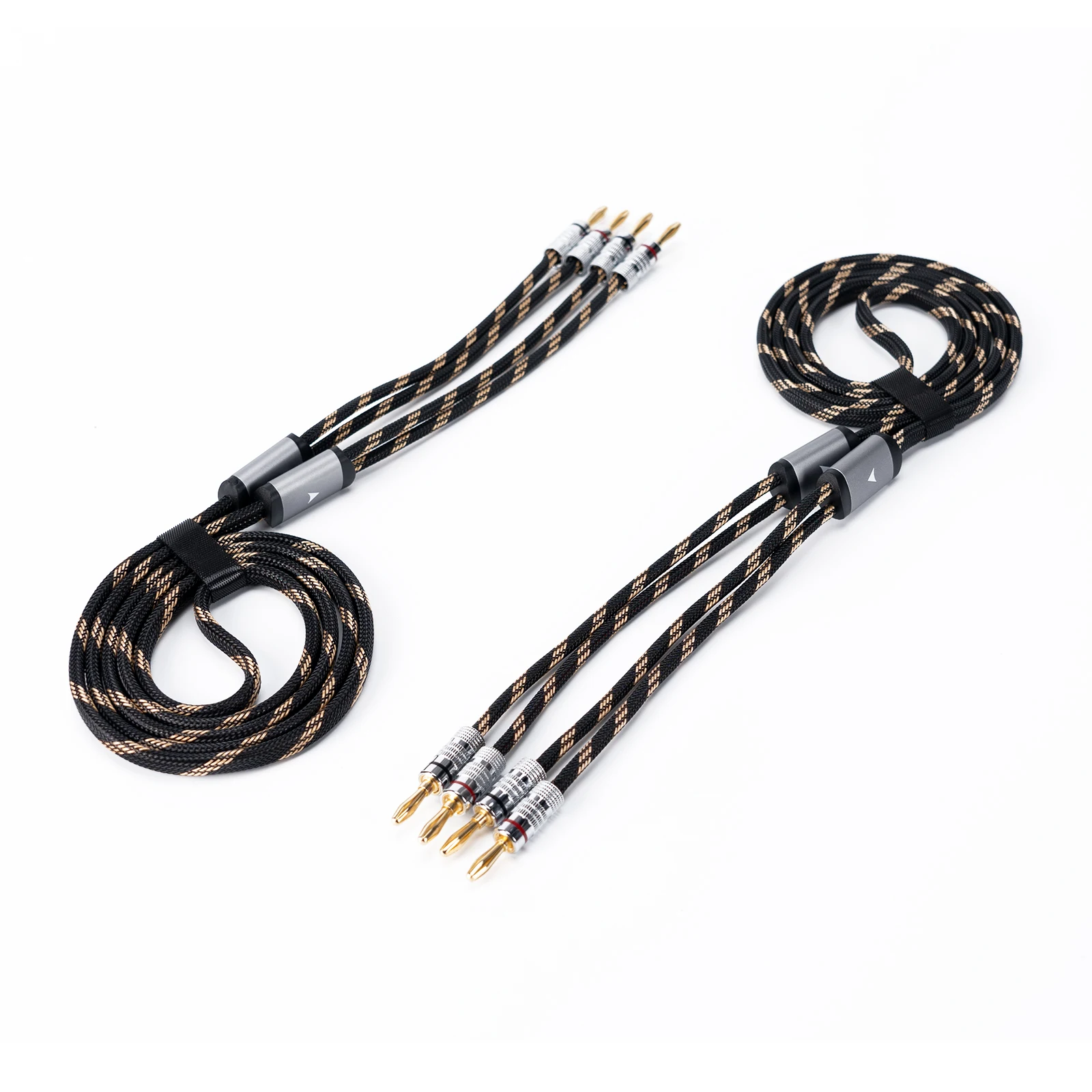 Brand Nylon Braided Hi-Fi Speaker Cable Wire with Gold-Plated Banana Tip Plugs - 1.8m*2/0.3m*2