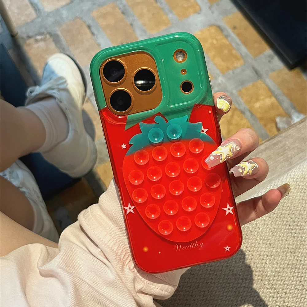 เคสโทรศัพท์แบบดูดติดลายดาวสตรอว์เบอร์รี่น่ารักสไตล์เกาหลี สำหรับ iPhone 17 16 Pro 15 14 Pro Max 13 16 Fundas Kawaii ป้องกันรอยขีดข่วน