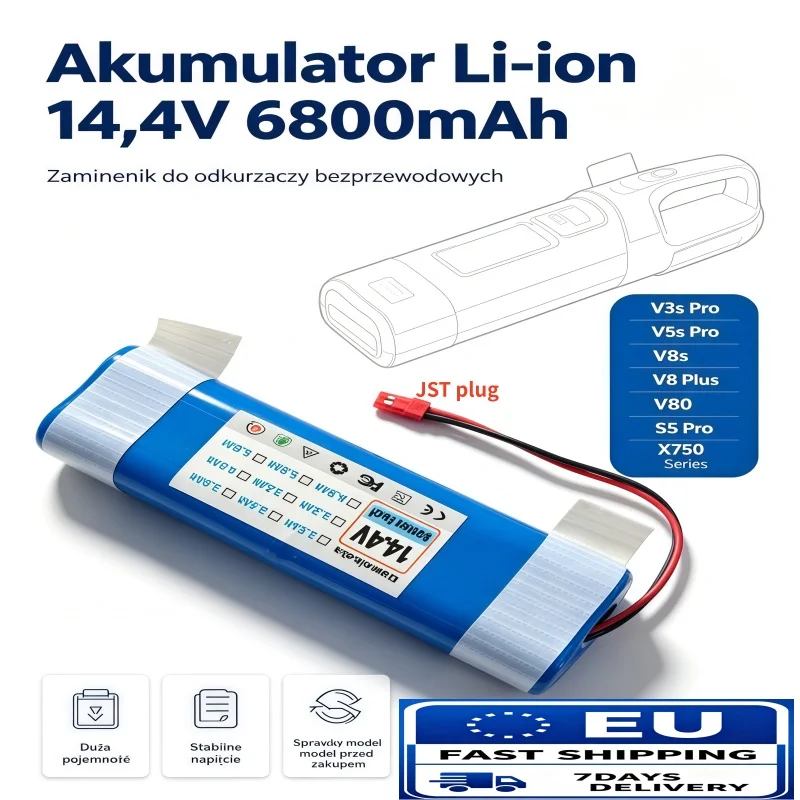 Batteria di ricambio agli ioni di litio 14,4V 6800mAh, compatibile con il robot aspirapolvere ILIFE V3s Pro, V5s Pro, V8s, V8 Plus, V80, S5 Pro, X750, modello PX-B010