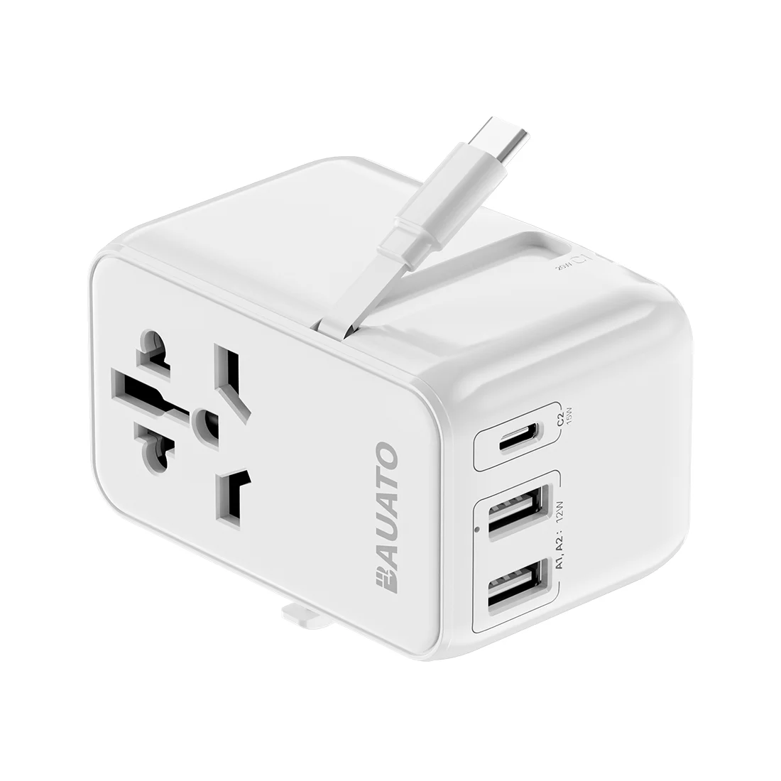 [نوع البكرة] محول متعدد الكل في واحد للسفر العالمي من Bauato بقدرة 2500 وات |   شاحن سريع USB C من النوع 2 منافذ |   الولايات المتحدة/الاتحاد الأوروبي/الولايات المتحدة الأمريكية/الاتحاد الأوروبي المكونات الدولية