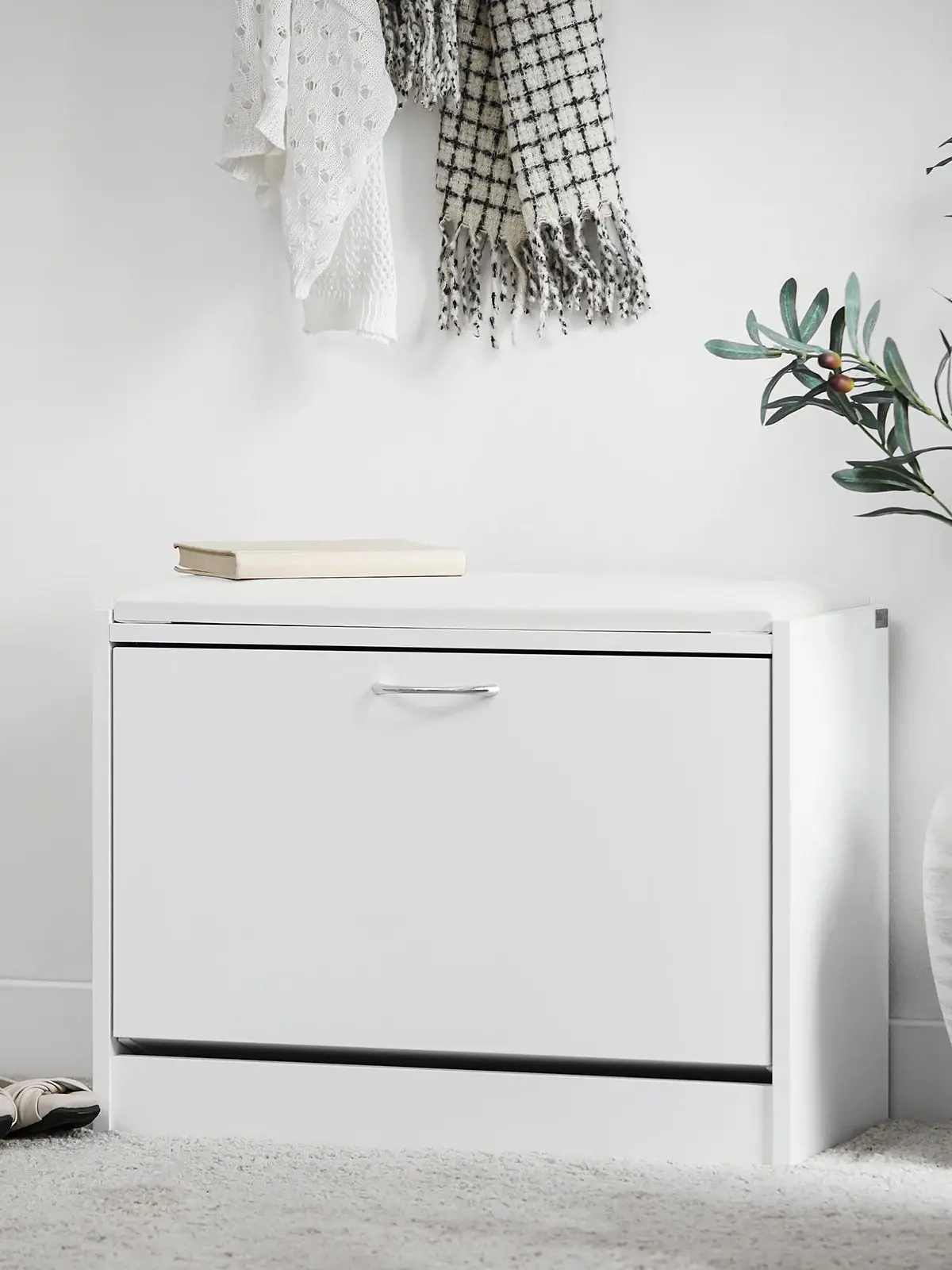 SoBuy FSR16 Shoe Storage Bench Shoe Cabinet Flip Drawer + Removable Shelves Cushioned Seat for Entryway or Hallway 150kg Load