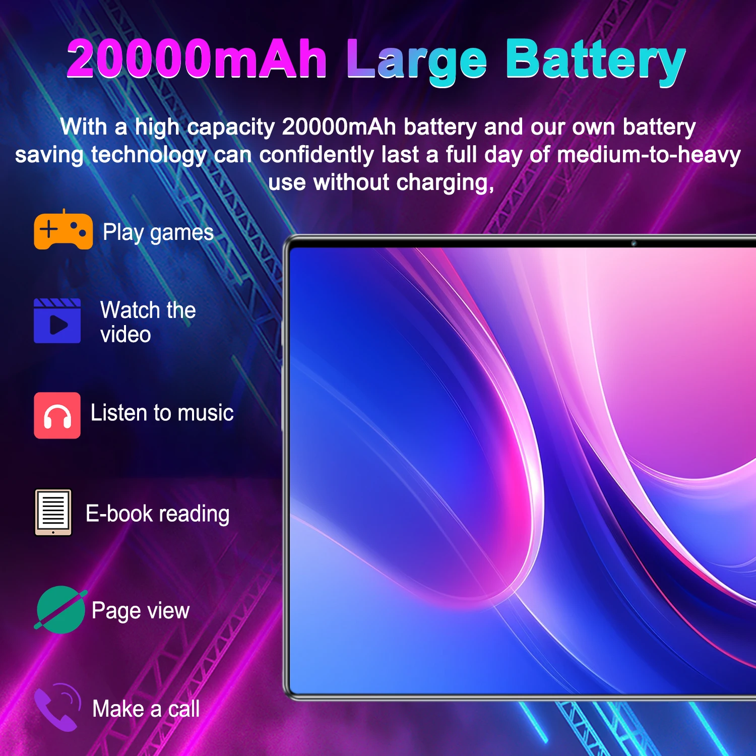 5G Global Version Pad 20000mAh 10.36 Inch Android 13 16GB+1TB 16MP+32MP WPS+5G WiFi Bluetooth Dual SIM Phone Call Tablet