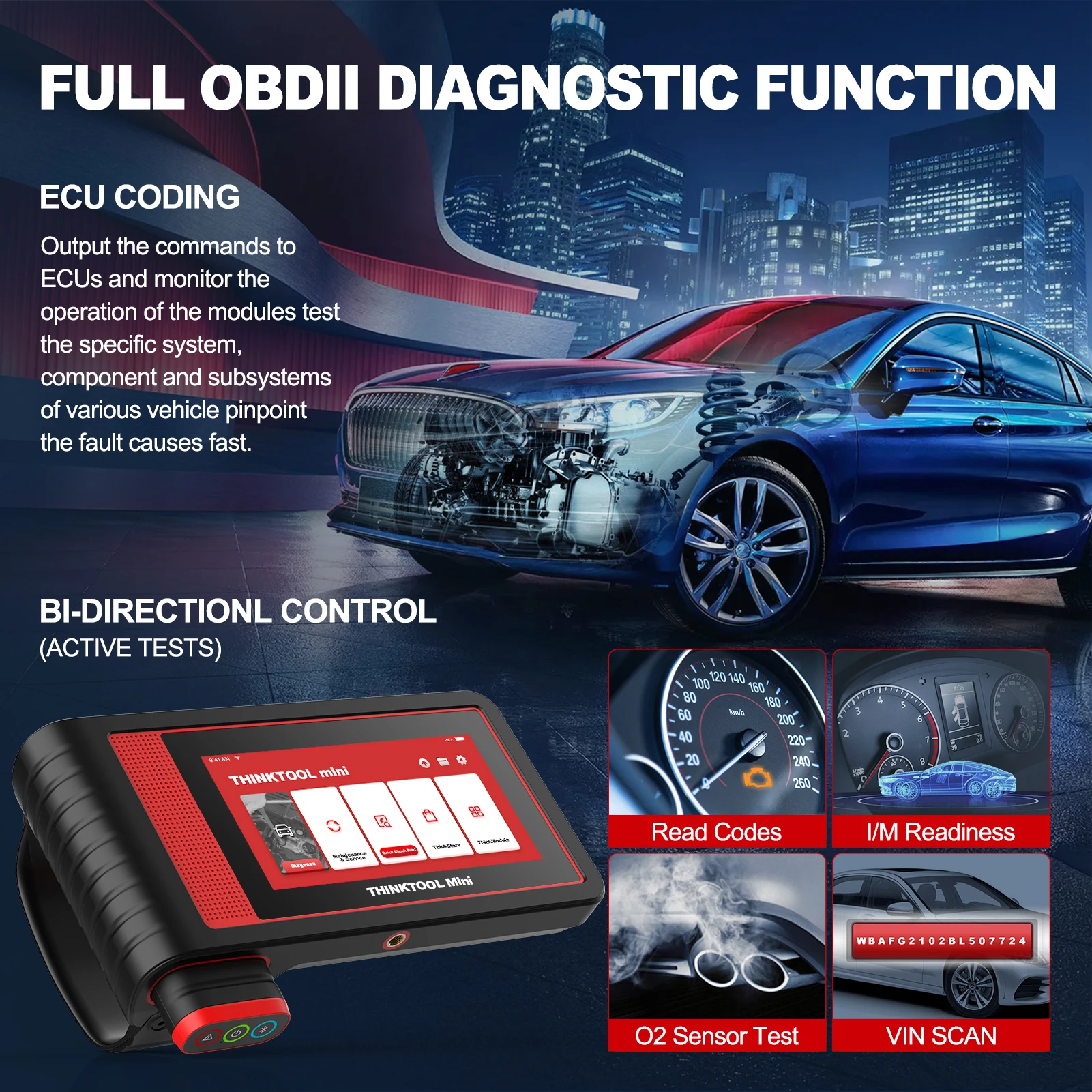 THINKCAR THINKTOOL Mini Professional Car Diagnostic Tools Obd2 Scanner Full System ECU Coding 28 Resets OE-Level Mini 2 CANFD