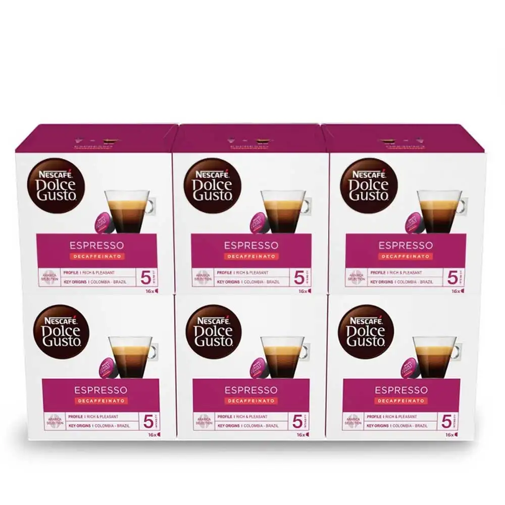 Decaffeinated Espresso 6 boxes of 16 Dolce Gusto capsules