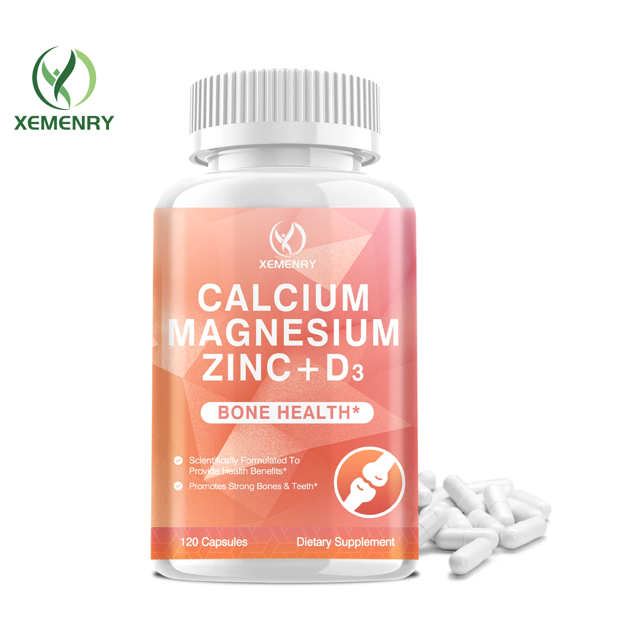 Calcium + Magnesium + Zink + Vitamin D3-stärkt Knochen und Muskeln, unterstützt die Gesundheit des Nervensystems-120 Kapseln