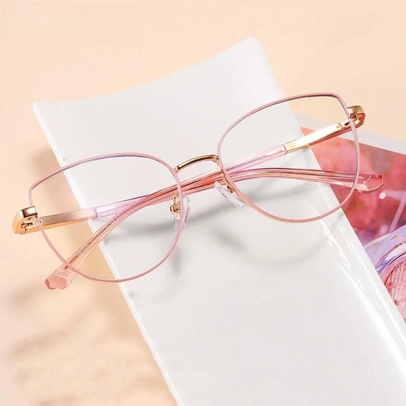 Dziecięce metalowe okulary blokujące niebieskie światło dziewczęce modne kocie oko zawiasy sprężynowe okulary konfigurowalne okulary korekcyjne # 302954 — zdjęcie 2