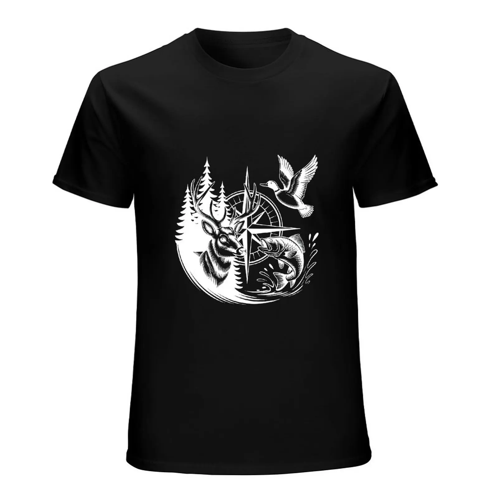 Rustic Cartoon Camo Bow Mallard Duck Duck Call Black Tshirt Country Outdoor Breathable Casual Hunting Tee