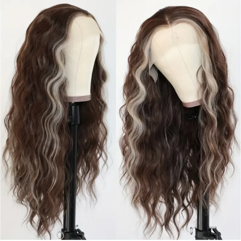 Peluca delantera de encaje sin pegamento para mujer: degradado marrón a rubio con reflejos, cabello humano, peluca frontal de encaje de aspecto natural para todos los días y