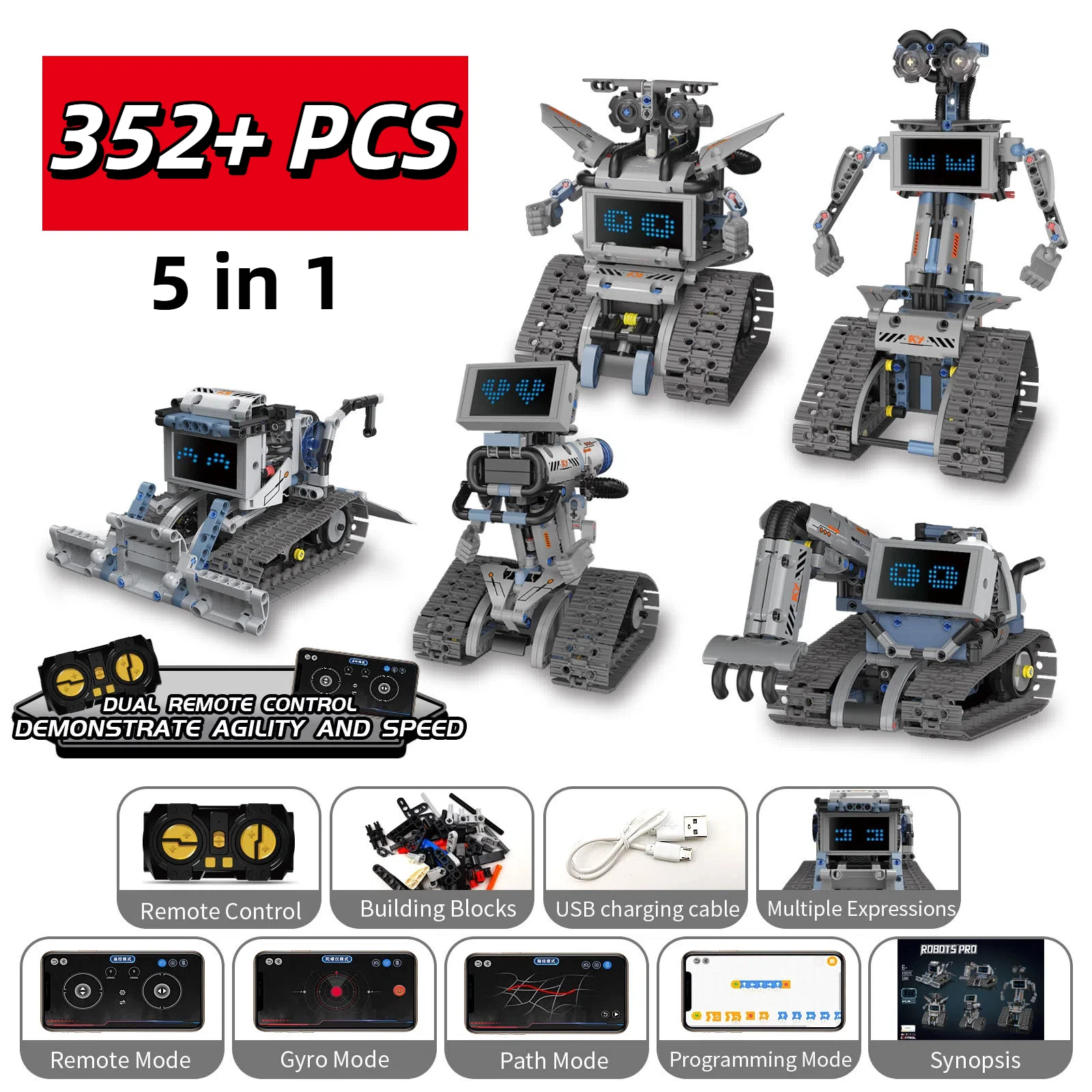 5 in 1  MOC Technical Programmable APP Building Blocks Remote Control Deformed Robot RC Vehicle Excavator Bulldozer Bricks Toys