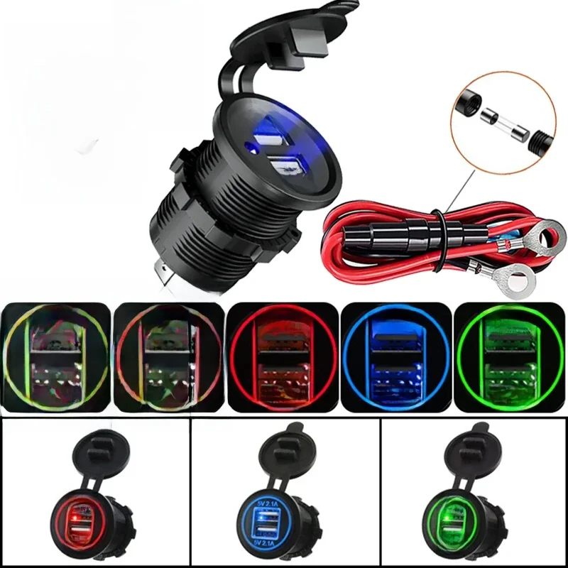 Ładowarka samochodowa 12/24 V z podwójnym portem USB Motocyklowe gniazdo ładowarki 5 V 4,2 A Wodoodporny adapter szybkiego ładowania do pojazdu Łódź Ciężarówka — zdjęcie 2