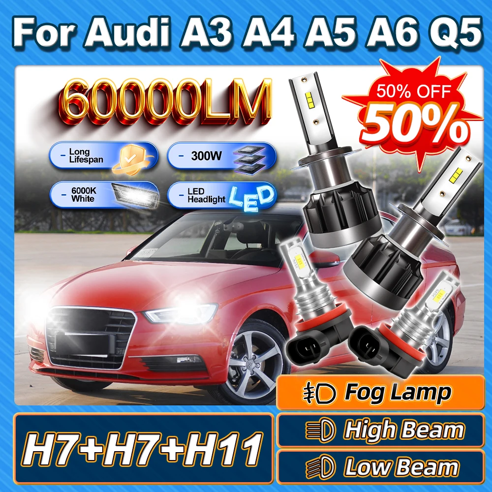 

Для Audi A3 A4 A5 A6 Q5 2009 2010 2011 2012 2013 2014 60000LM H7 Дальнего ближнего света 300 Вт Фара H11 Противотуманная фара Мини Canbus Без ошибок