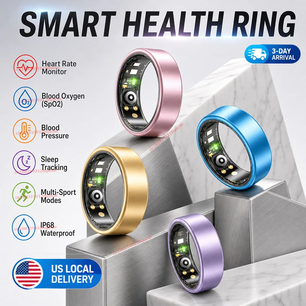 2026 Upgraded Smart Ring Heart Rate Blood Pressure Sleep Monitor Health Ring GPS Sport Fitness Ring Men Women For Android IOS US Local Stock