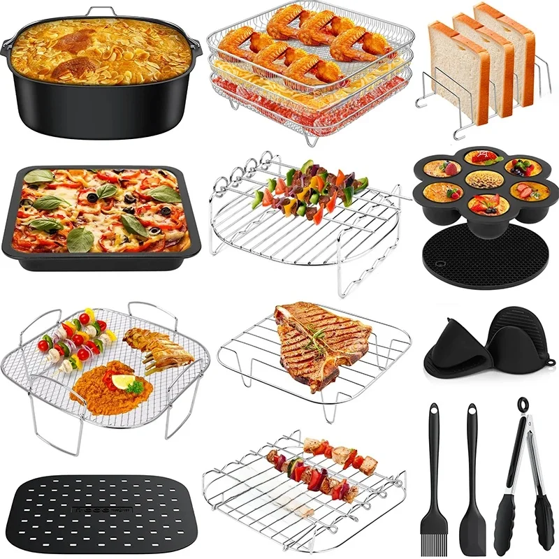 8 Inch Air Friteuse Accessoires Vierkante Airfryer Grill Spies Rack Houder Oven Taart Bakpan Voor 5.5L COSORI Ninja Philips Mand - afbeelding 2