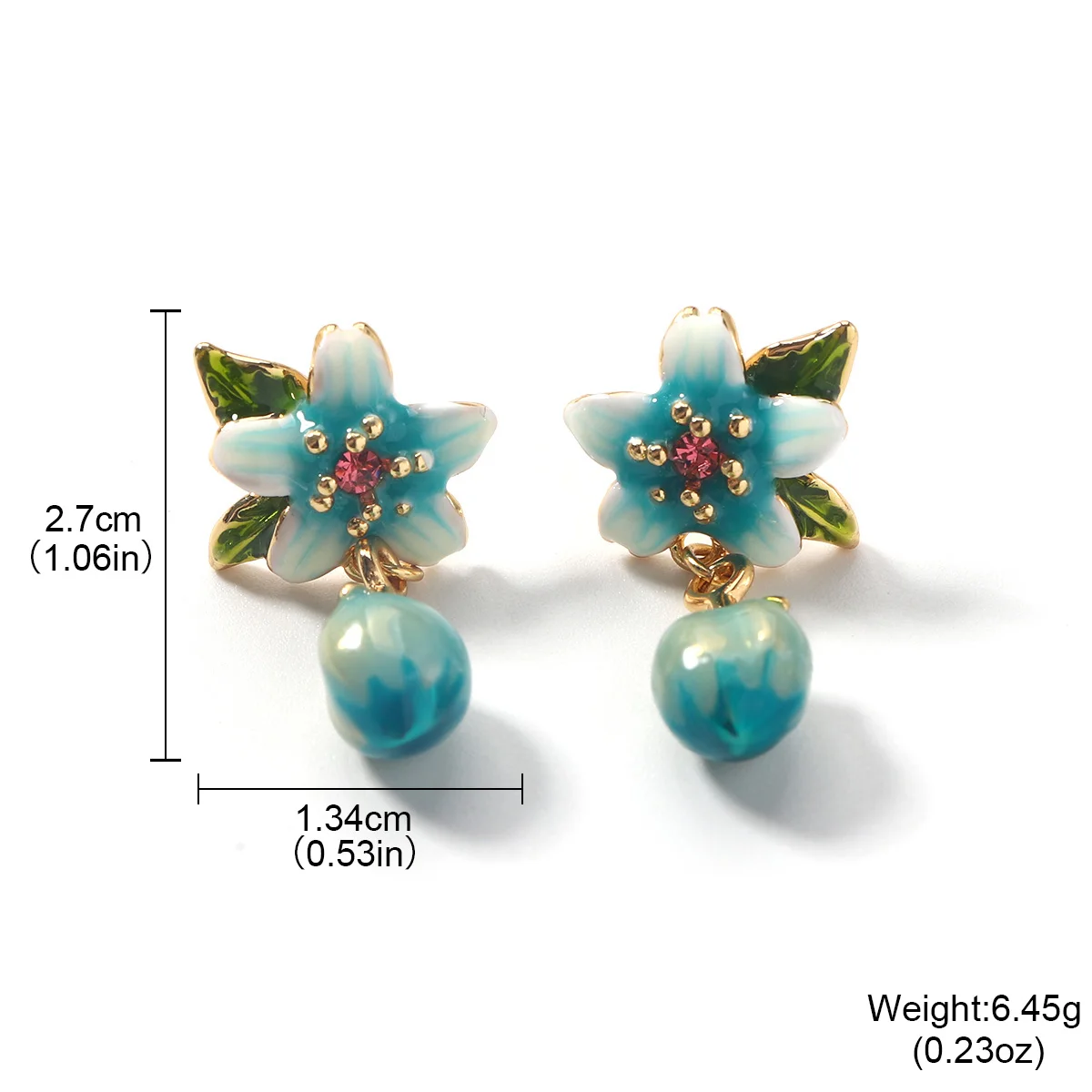 Elegant Blue Flower Drop Earrings for Women - Enamel Floral Dangle Earrings with Crystal Studs, Fashion Jewelry Gift