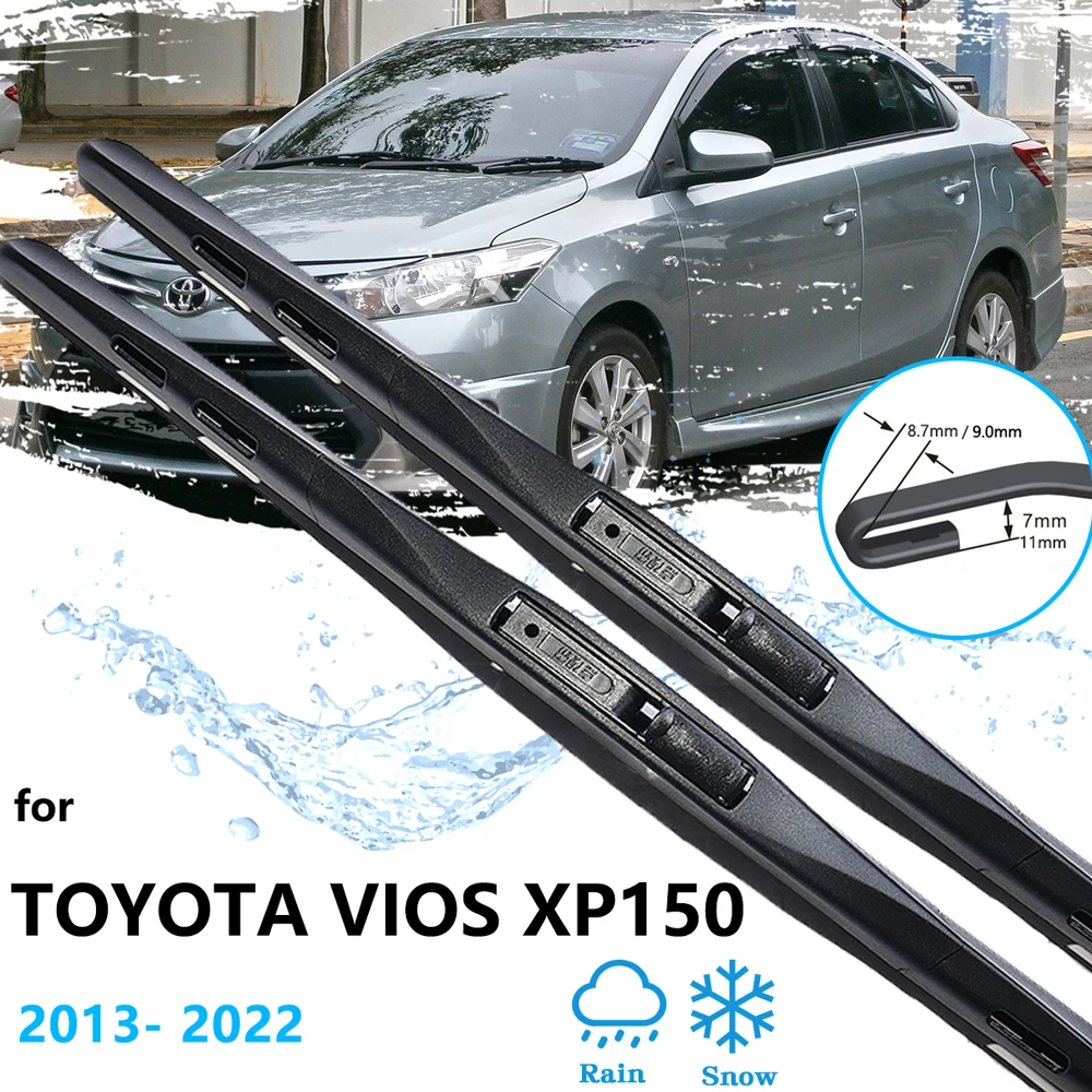 For Toyota Vios Limo Yaris Sedan Ativ XP150 MK3 2013~2022 Front Frameless Wiper Blades Window Cutter Tablet Accessory U J Hook