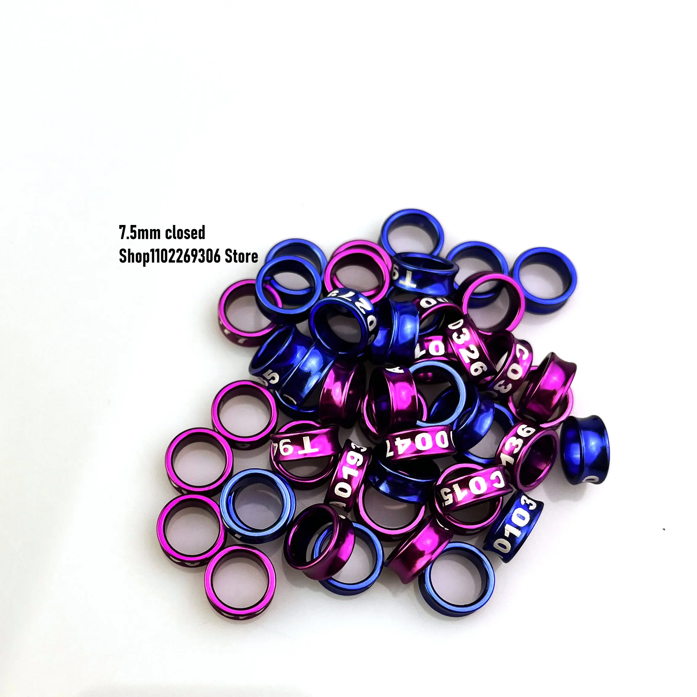 Closed Aluminum Bird Leg Bands, Golden Sunbird Rings, Non-Custom, Random-Character, Color-Mixture, 7.5mm, 25 PCs/Lot