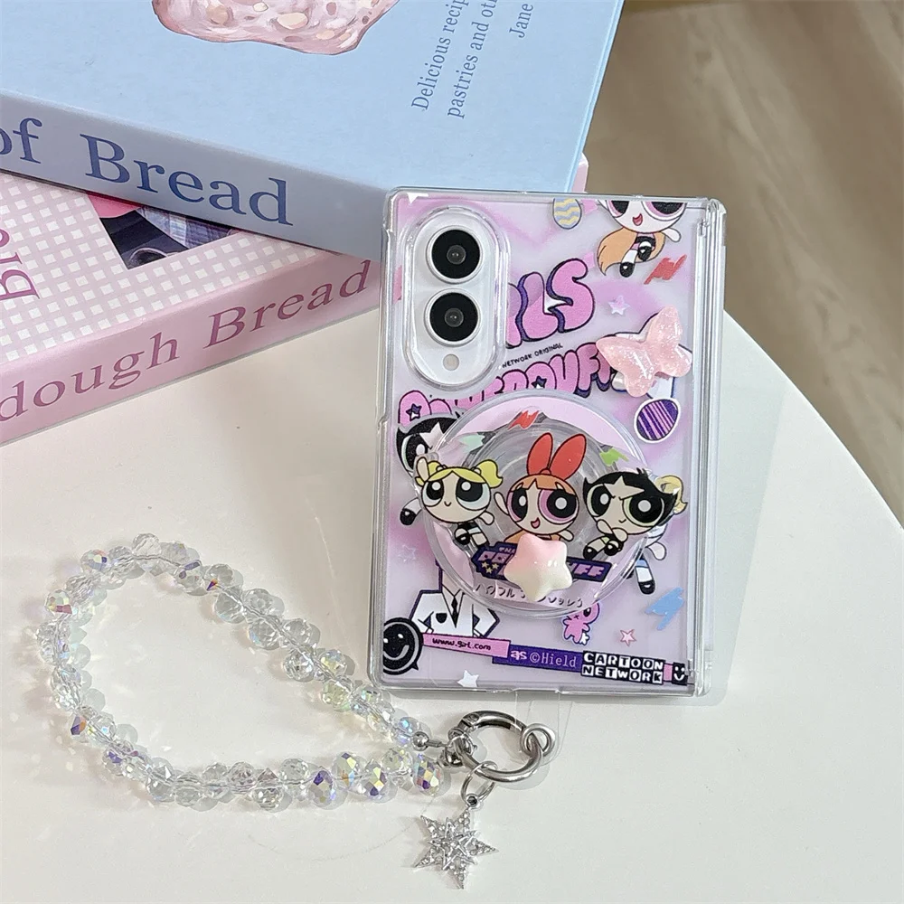 Kawaii Cartoon Girl Rabbit Magnetic Phone case for Samsung Galaxy Z Fold 8 Ultra Fold 7 6 5 Fold8 Cover With Magsafe Stand Chain