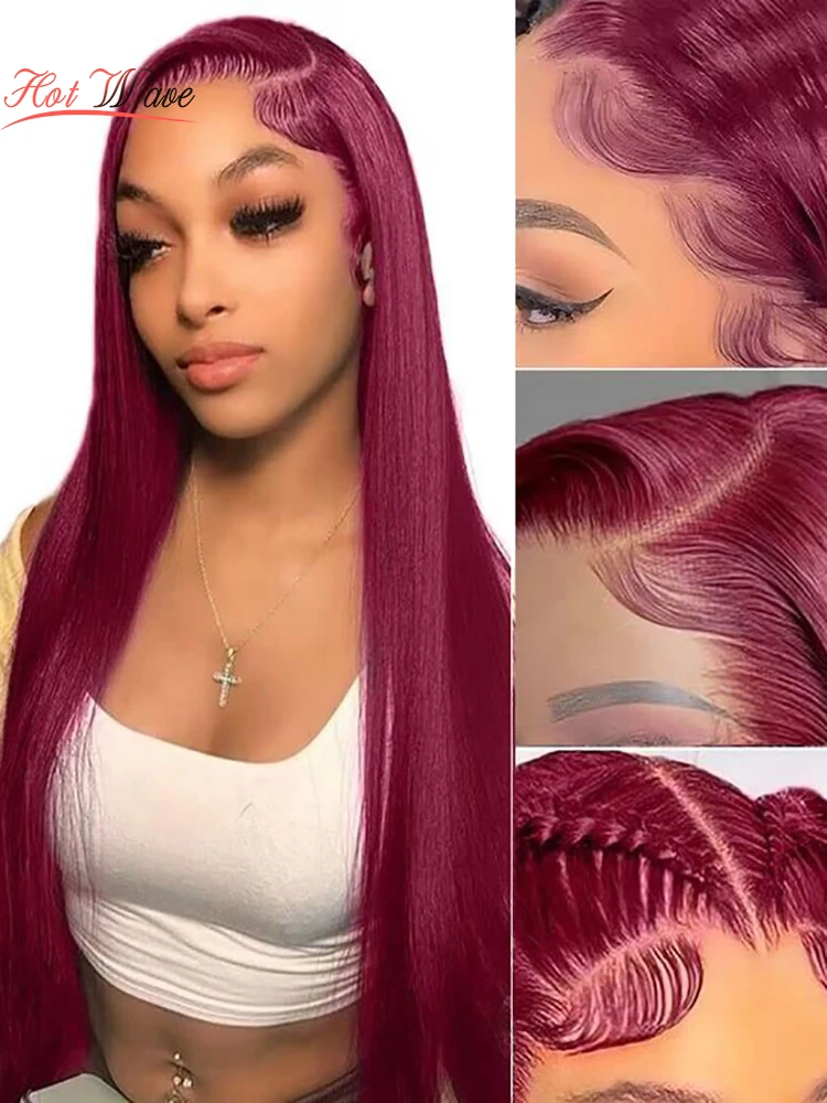 99J Burgundy Lace Front Wigs Human Hair 13x4 Transparent Frontal Wigs Wine Red Colored Straight Lace Front Wigs Pre Plucked