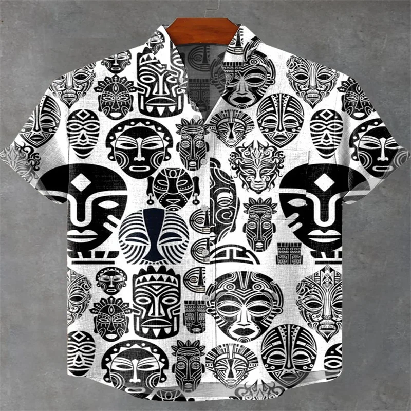 Summer new men's cool and comfortable casual short-sleeved shirt irregular pattern printing linen button fashion shirt