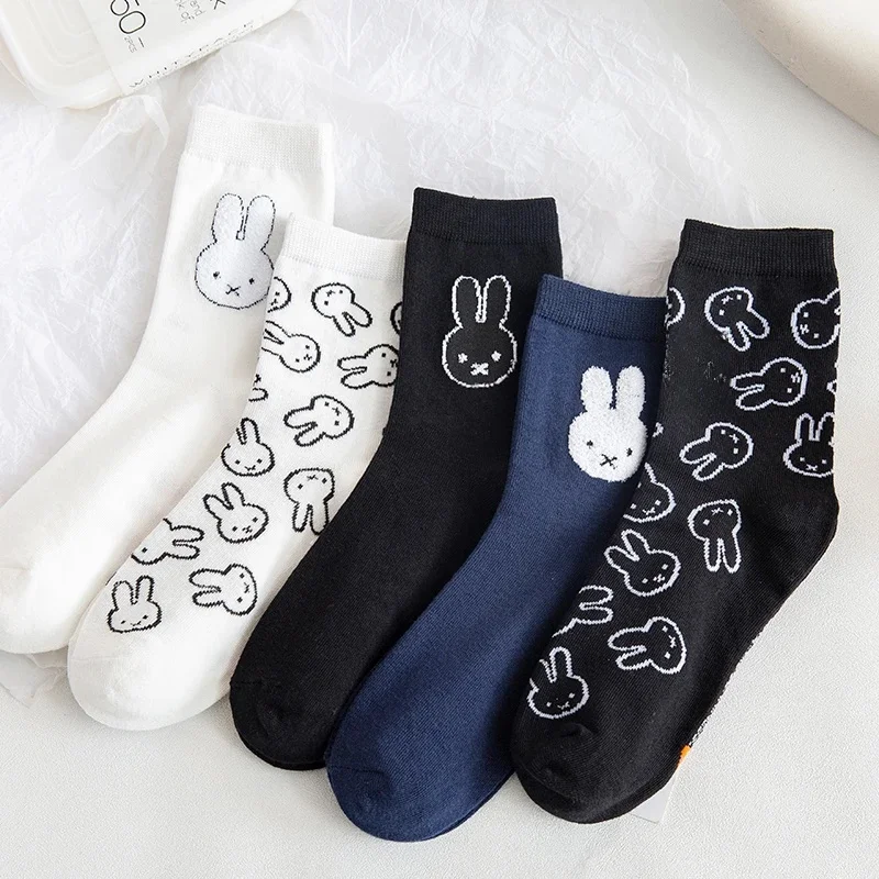 Kawaii Miffy mi-tube chaussettes coton mignon dessin animé adulte étudiant Preppy bas chauds