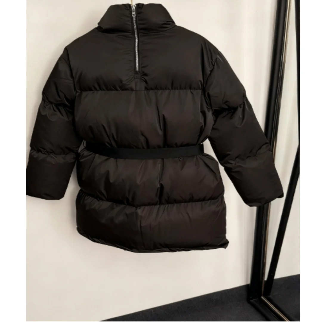 2025年冬新作 ファッション裾紐付きミディアム丈ウエストカラー長袖コットンコート