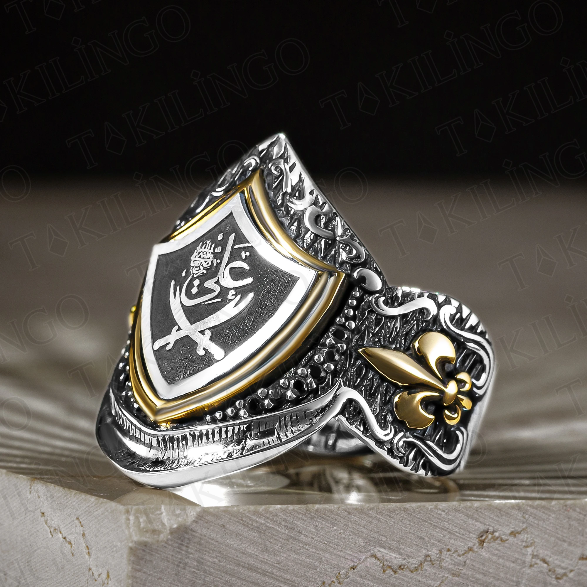 

Adjustable Zulfiqar Of Imam Ali 925K Sterling Silver Ring,Muslim/Islamic Double Sword Turkish Arabic Ring Fashion Accessories