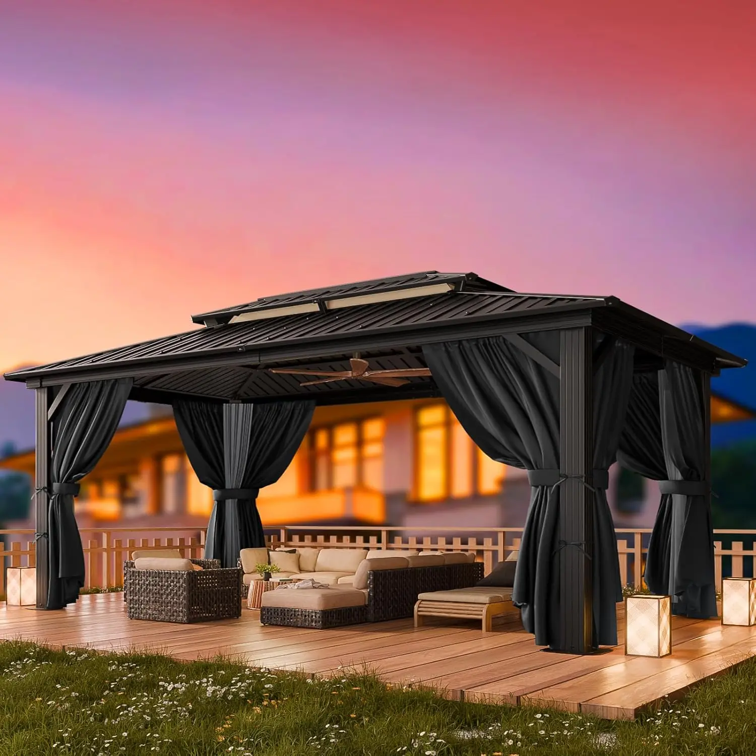 COBIZI10x15 Hardtop Gazebo On Clearance with Heavy Duty Galvanized Steel Metal Roof, Patio Hard Top Gazebo with Curtains & Netting,Outdoor Permanent Hot Tub Gazebo Pavillon for Backyard,Deck